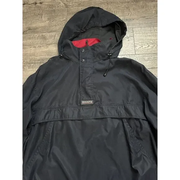 Vintage - Chaps Ralph Lauren Men's Windbreaker Navy Snap‎ Hidden Hoodie Size XL - Picture 5 of 10